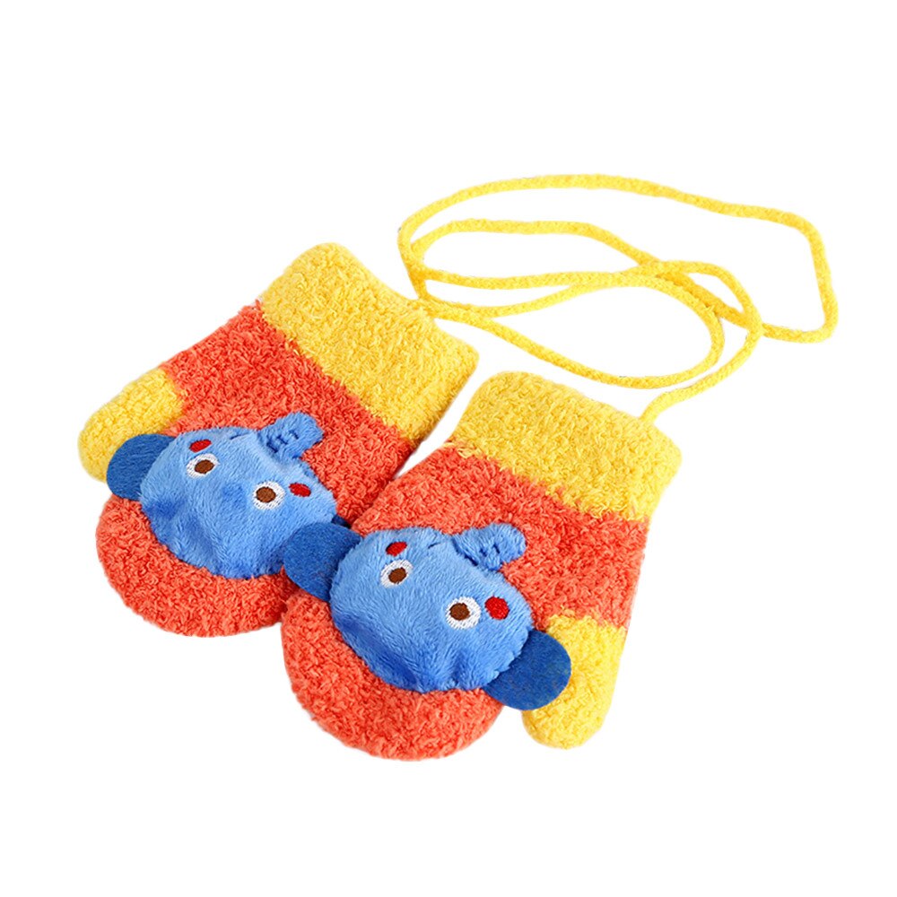 Kinderen Meisjes Jongens Winter Handschoenen Cartoon Dier Patchwork Warm Houden Wanten Handschoenen Pak Voor 2-4 Jaar Kinderen @ 10: Orange 