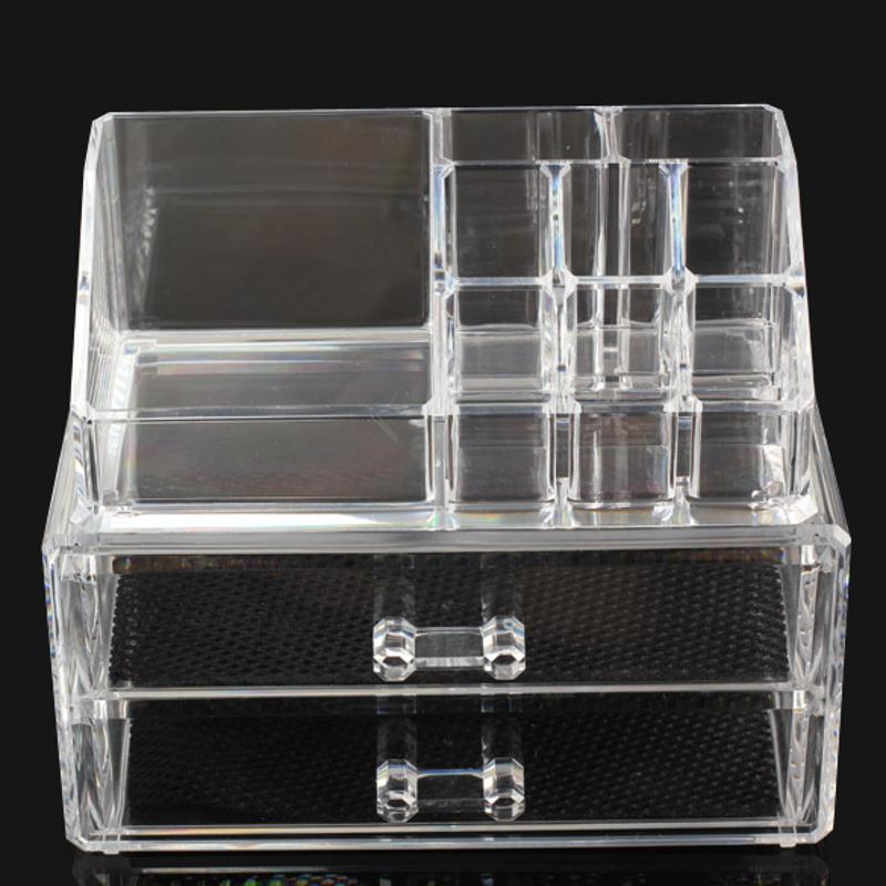 Caja de almacenamiento de organizador de maquillaje transparente portátil, organizador de exhibición de maquillaje acrílico, caja de cajones para estuche de almacenamiento de maquillaje
