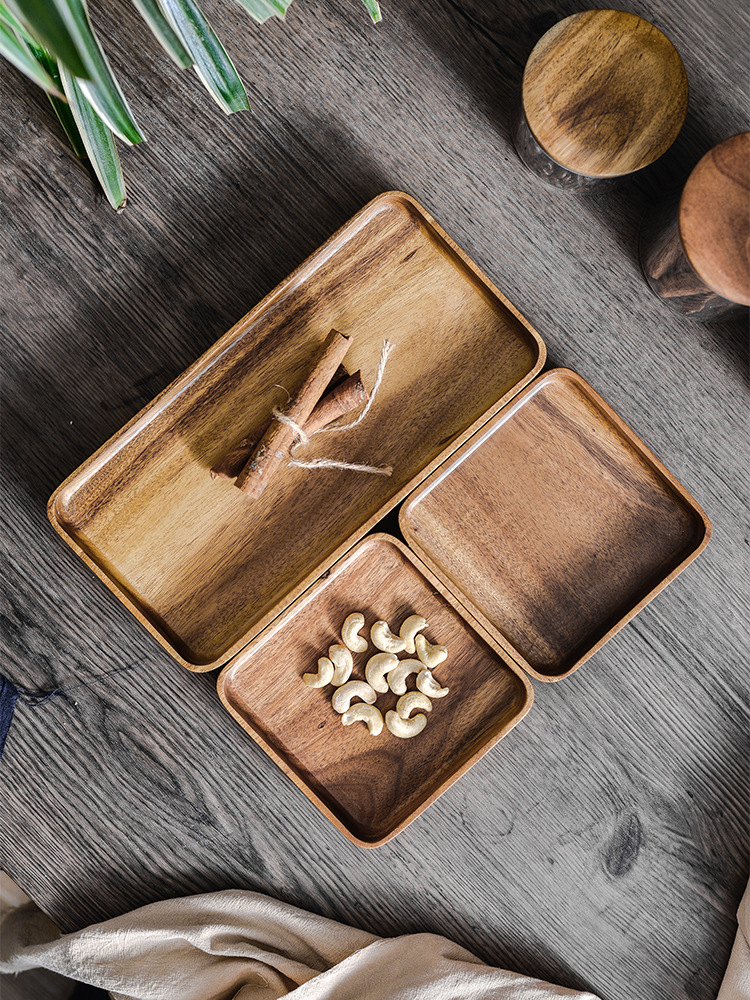Wooden Tray Japanese Style Dessert Solid Wood Tea Tray Household Wooden Fruit Wooden Storage tableware Home Decoration
