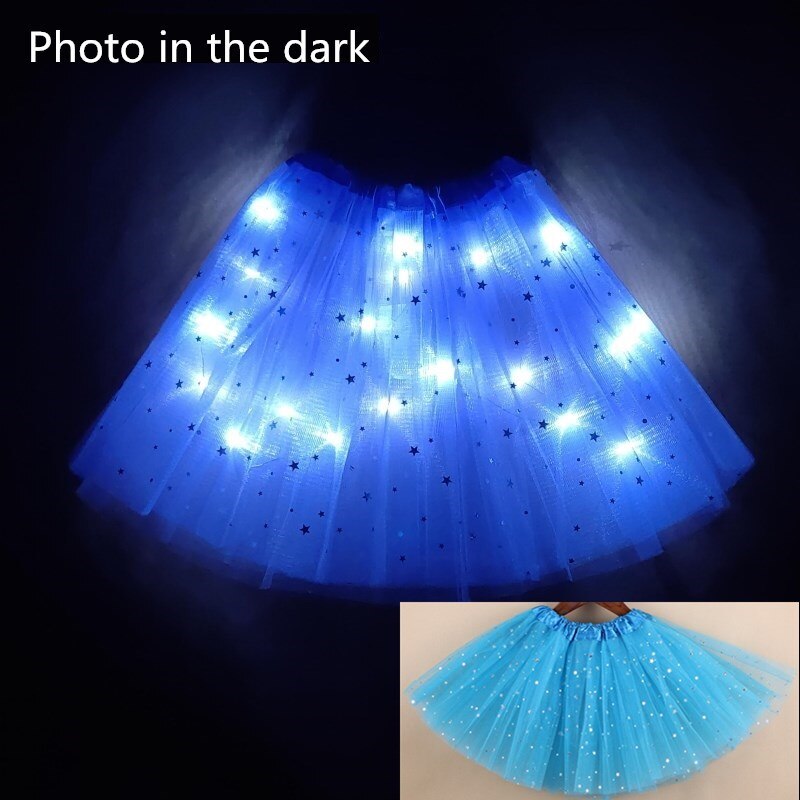 Style Mesh Skirt With Light Glows Children's Birthday Year Party Fun Girl's Skirt LED Strange Sky Blue: Sky Blue