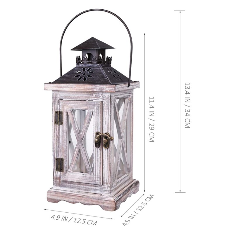 Paquete de 2 portavelas de farol decorativo, estilo rústico de madera para decoración colgante de pared de manto superior de mesa, uso en interiores y exteriores