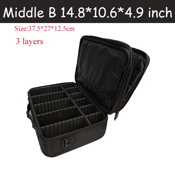 Cosmetic Bag Travel Makeup Organizer Cosmetics Pouch Bags Make Up Bags Cosmetic Makeup Bag: Black M 3 layers B