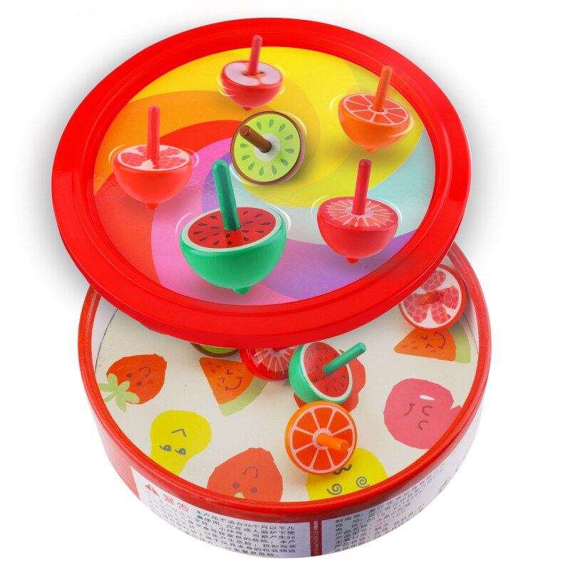 Houten Gyro Speelgoed Kinderen Mini Gekleurde Vruchten Anti Stress Desktop Tol Speelgoed Met Papier Geschenkdoos Voor Kinderen Fidget speelgoed