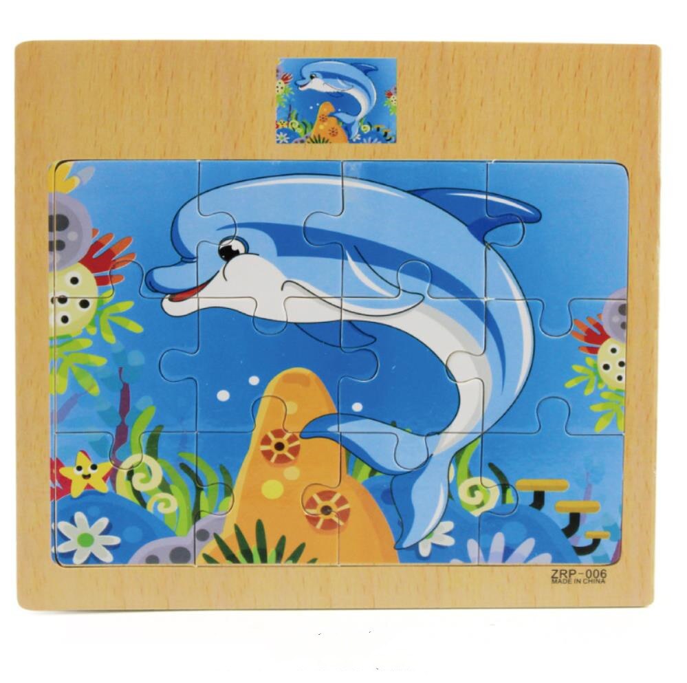 15x17cm Formato Animali di Legno E Auto Puzzl Puzzle Bordo di Giocattoli Per Bambini di Educazione Precoce Interessante Puzzle Di Legno Del Giocattolo: dolphine