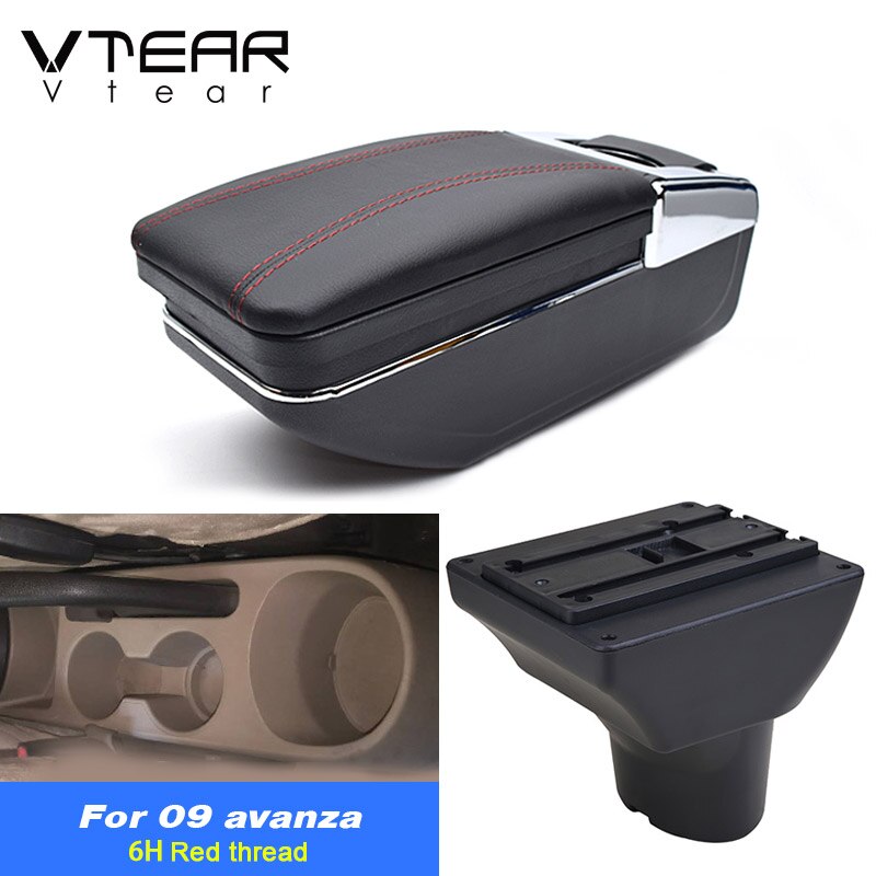 Vtear for Hyundai i20 car armrest leather arm rest usb storage box ABS center console accessories interior parts automobile: red thread