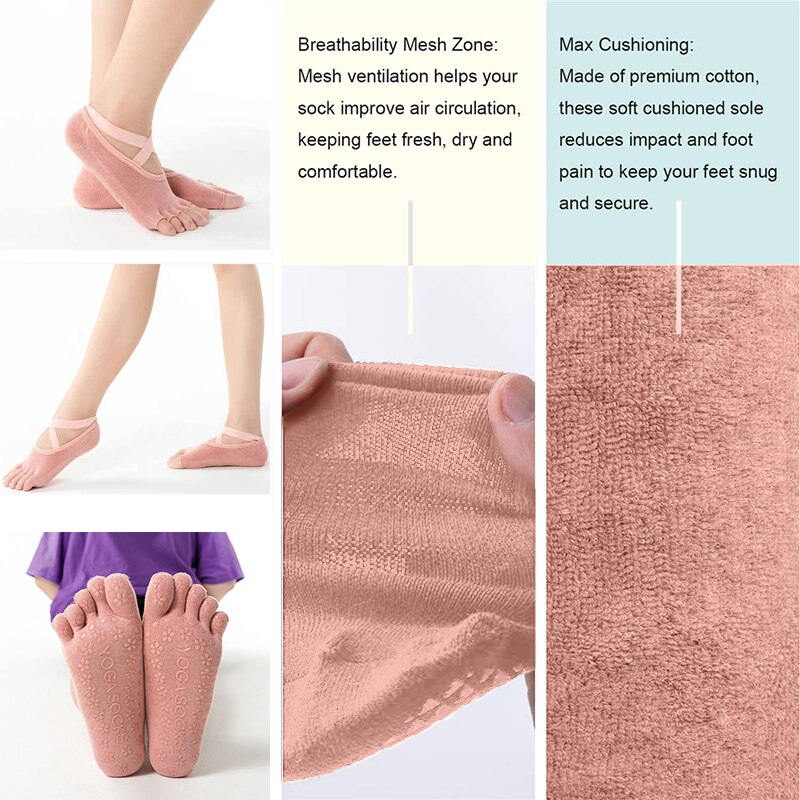 Mkeps Yoga Sokken Vrouwen Cushioned Gewatteerde Anti-Slip Grips &amp; Bandjes Toeless Halve Teen Sokken Voor Yoga Ballet pilates Dans Barre