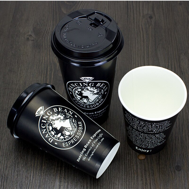 50 st amerikansk stil svart engångs kaffekopp fest bbq födelsedag eftermiddagste favorit dryck pappersmugg med lock