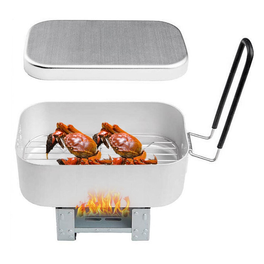 Mini Folding Stove Lunch Box Steaming Rack Combo Set Camping Lunch Box for Picnic Camping Hiking Fishing Mountaineering