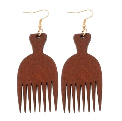 Yuluch Etnische Houten Kam Hanger Oorbellen Voor Afrikaanse Mode Vrouwen Sieraden Oorbellen Huwelijksgeschenken: brown