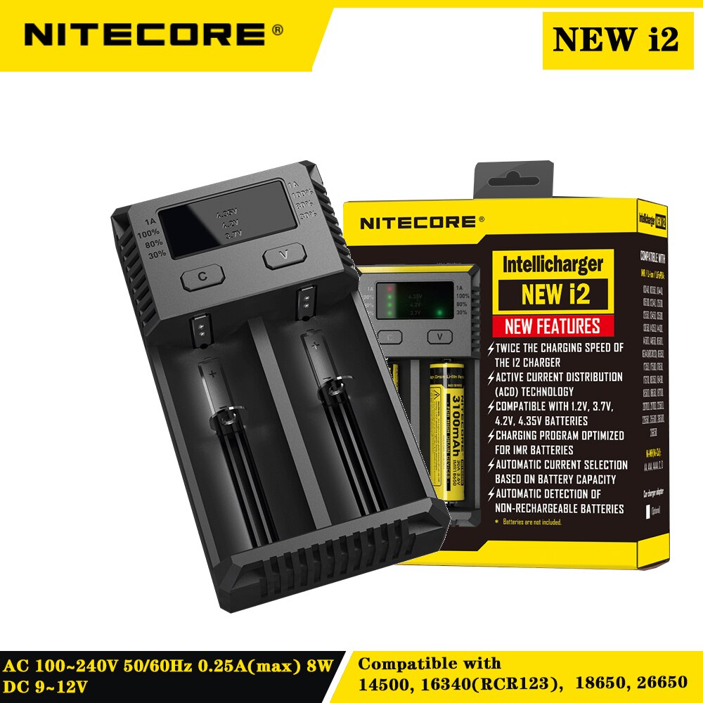 NITECORE NEUE i2 Intellicharger Batterie Clever batterie Ladegerät für Li-Ion/IMR Nicd 16340 10440 AAA 14500 18650 26650 batterien