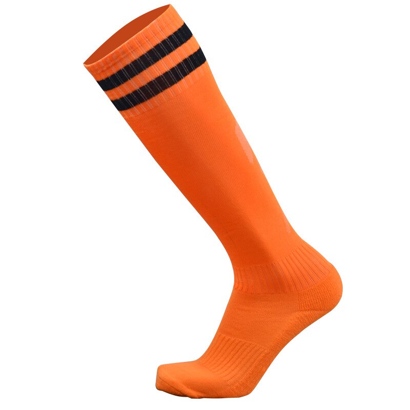 Barreled football socks towel bottom Striped knee stockings Child Men Kids Boys Soccer sock Absorbent sox non-slip movement: orange / kids size