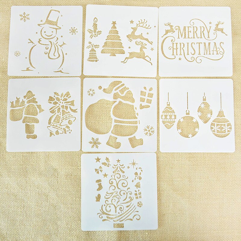 7pcs/set Merry Christmas Reindeer Santa Clause Layering Stencils Painting DIY Scrapbooking Craft Embossing Decorative Template: 7pcs mix
