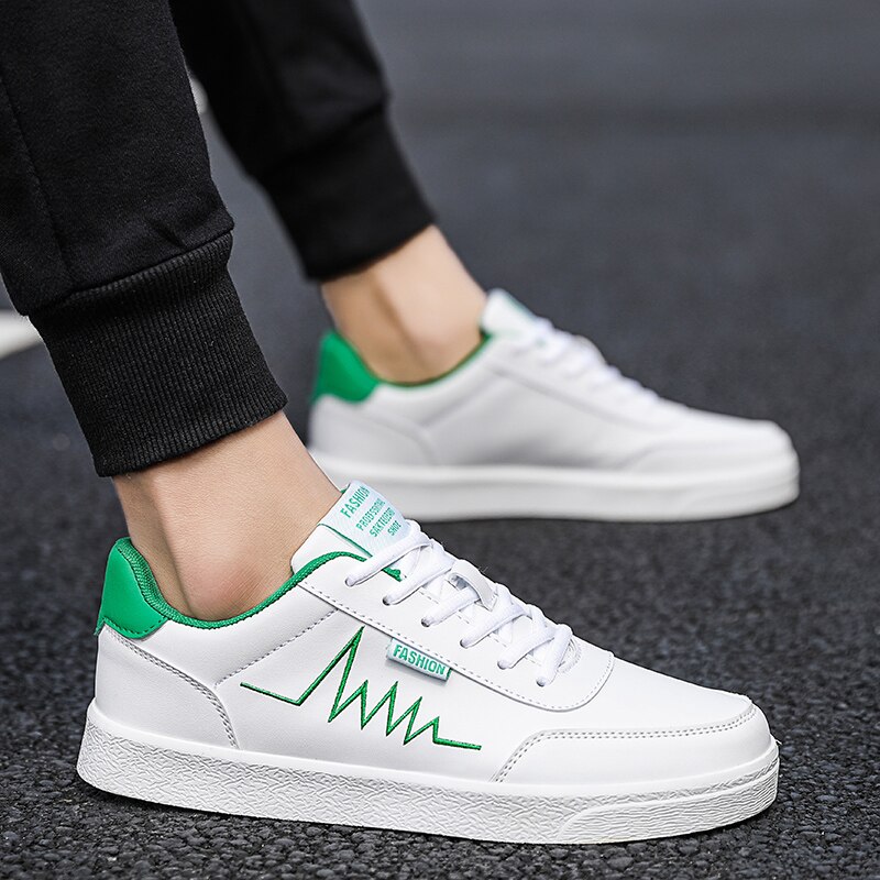 printemps tendance chaussures pour hommes chaussures décontractées blanc personnalité esprit Social jeune homme blanc tendance chaussures: white and green / 9.5
