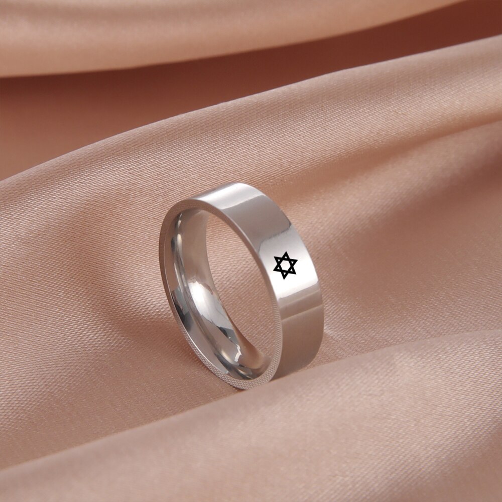 COOLTIME-Anillo de estrella de David judía, anillos de dedo de pareja de acero inoxidable para hombres y mujeres, amuleto minimalista, de joyería, novedad de 2025: 16,5 / Plata / Color dorado