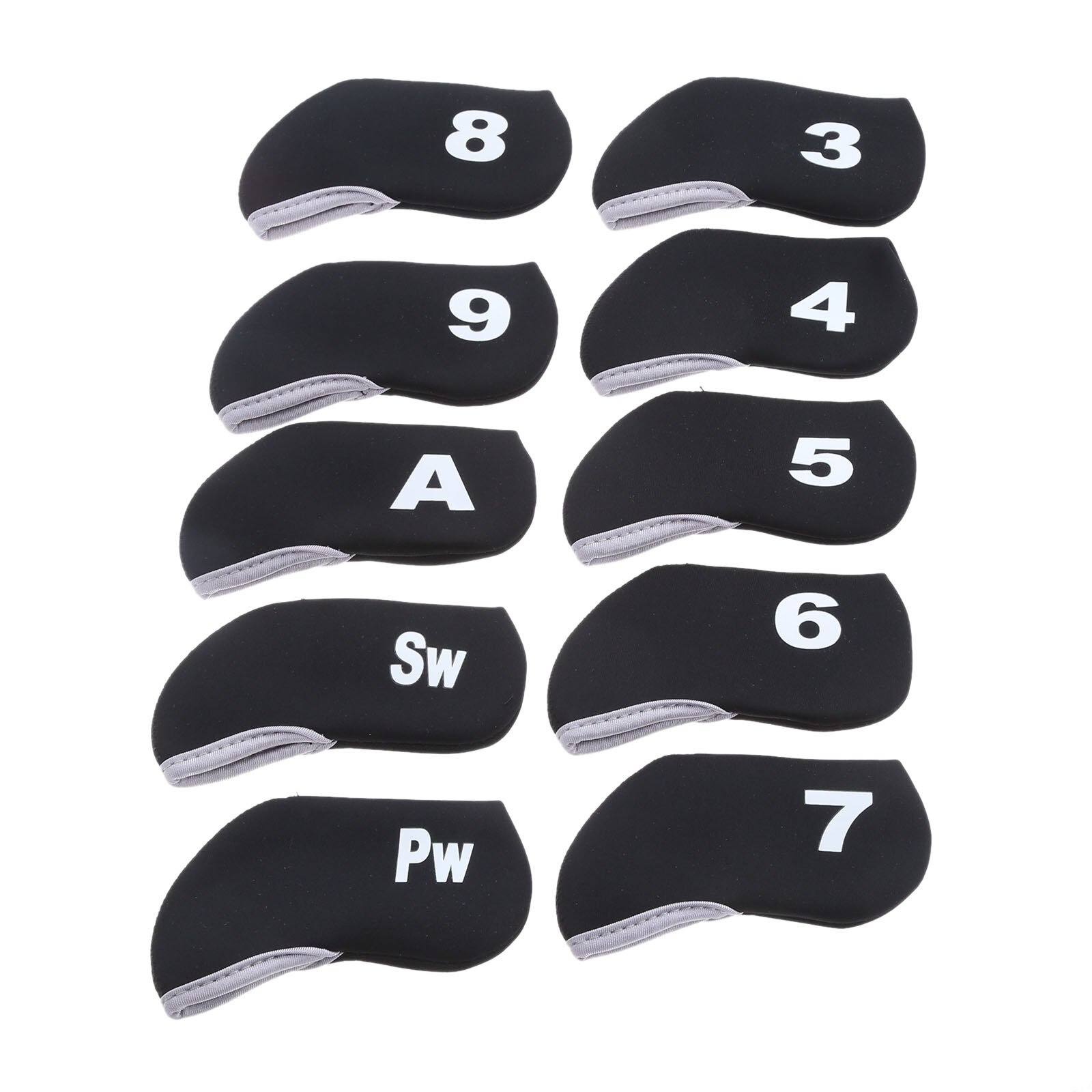 10pcs Golf Club copricapo in ferro proteggi Set Neoprene Golf proteggi copricapo stampa fronte-retro per cunei in ferro da Golf: Black