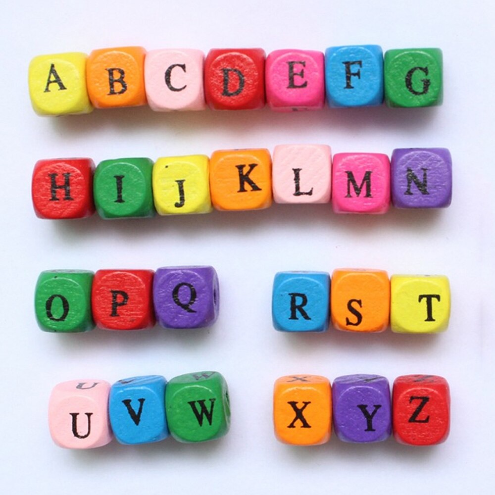100pcs Natural Mixed Wooden Alphabet Letter Spacer Cube Beads Craft DIY 10mm ark