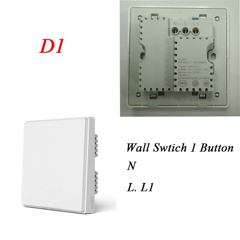 Aqara Smart Wall Switch D1 Zigbee Wireless Remote Control Key Light Switch Neutral Fire Wire Triple button For Mijia smart home: D1 N L Button1