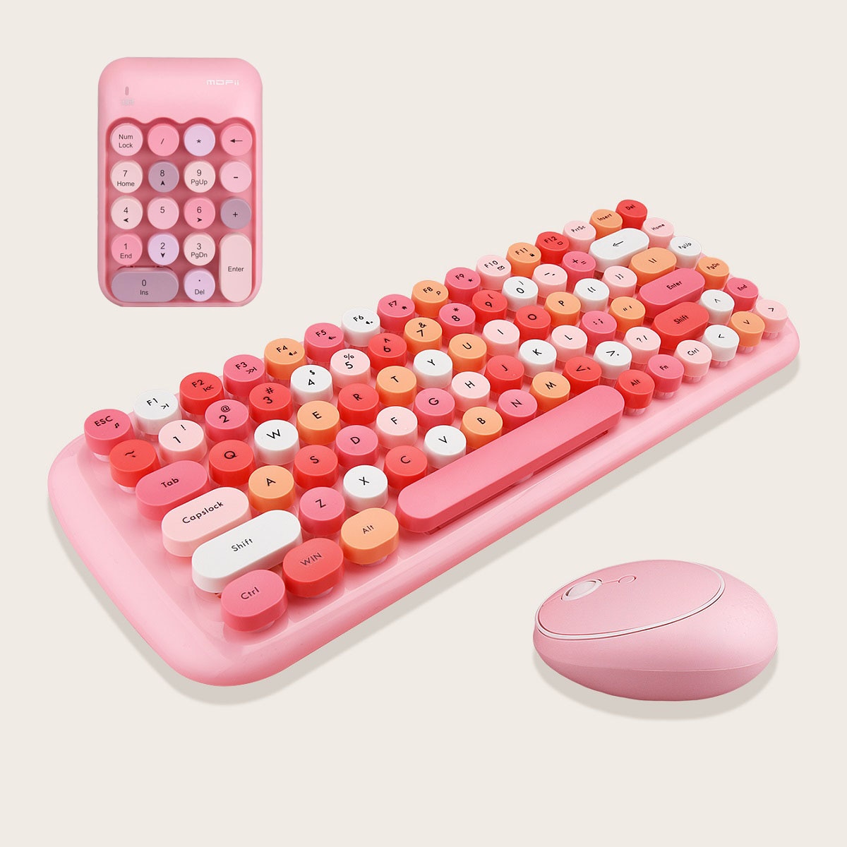 2.4G Wireless Keyboard Set Mixed Candy Color Roud Keycap Keyboard and Mouse Comb for Laptop Notebook PC Girls