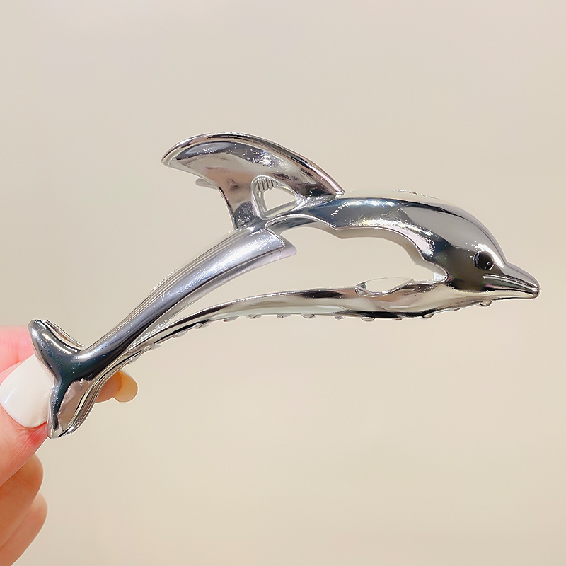 Nuevas mujeres oro plata forma de delfín Metal pinza para el cabello señora Color sólido Clip diadema horquilla accesorios para el cabello de: Gris