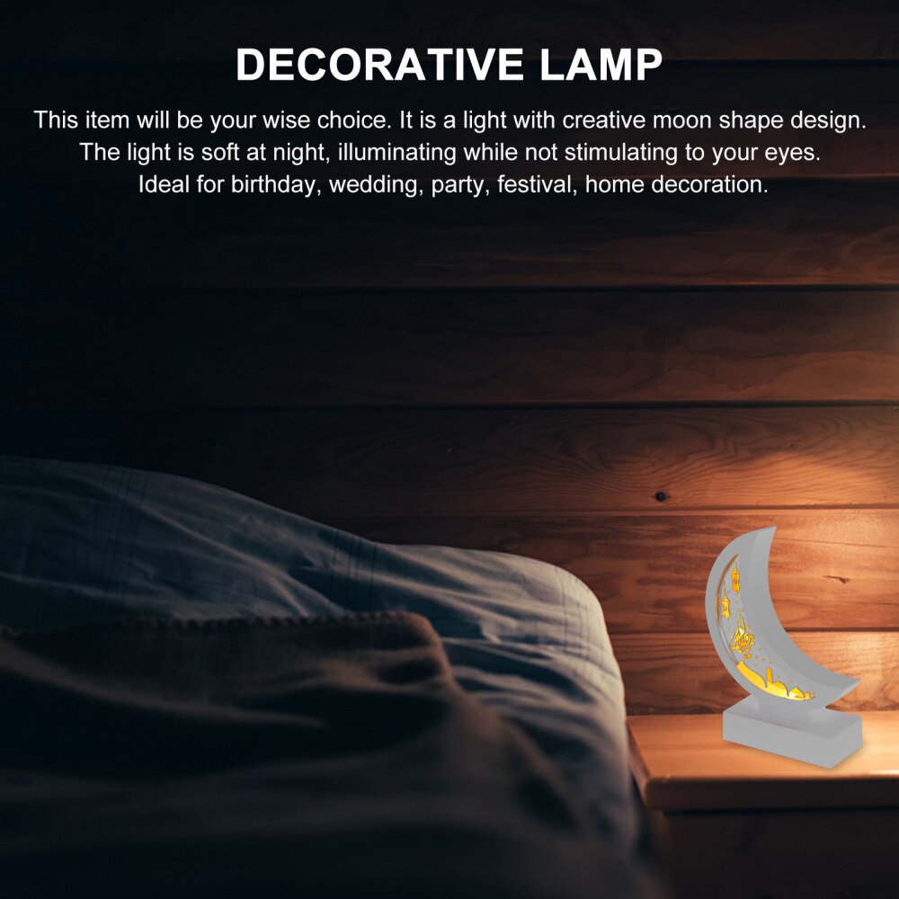 1Pc Desktop Lamp Bedside Night Light Wooden Moon Lamp Battery