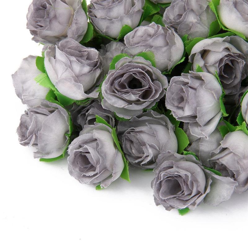 50 stk 3cm kunstige roser blomsterhoveder bryllupsdekoration (grå)