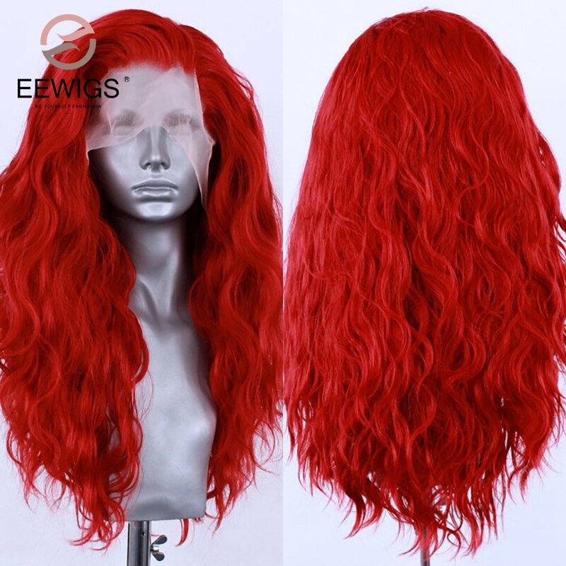 Deep Wave Red Synthetic Lace Front Wig High Temperature Fiber Long Wave Cosplay/Drag Queen Wigs For Black Women EEWIGS
