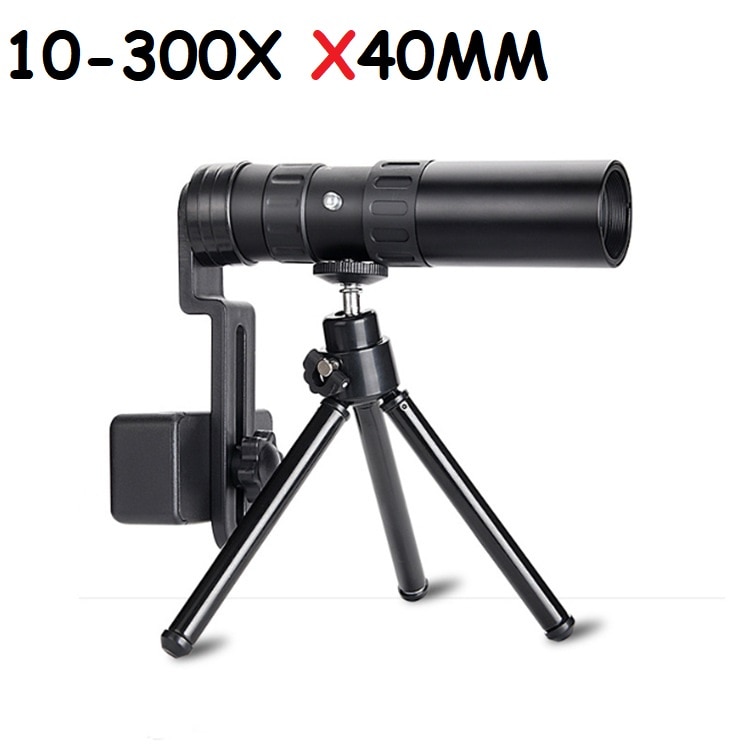 4k 10-300x 40mm bärbart zoommonokulärt teleskopstelefon bärbart zoommonokulärt teleskop+stativ+klippmobiltelefonlins