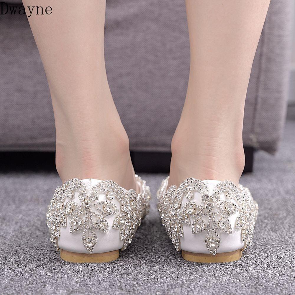 Zapatos de boda de cristal de gran tamaño, zapatos de cristal para vestido de , zapatos individuales de lujo con diamantes de imitación, zapatos planos para mujer 42,43