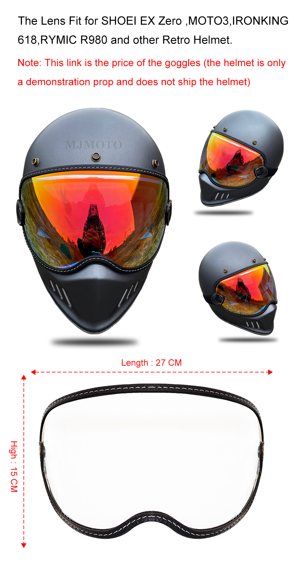 Lente de visera de burbuja para casco de motocicleta, accesorio de gran tamaño compatible con SHOEI EX Zero MOTO3 BULL