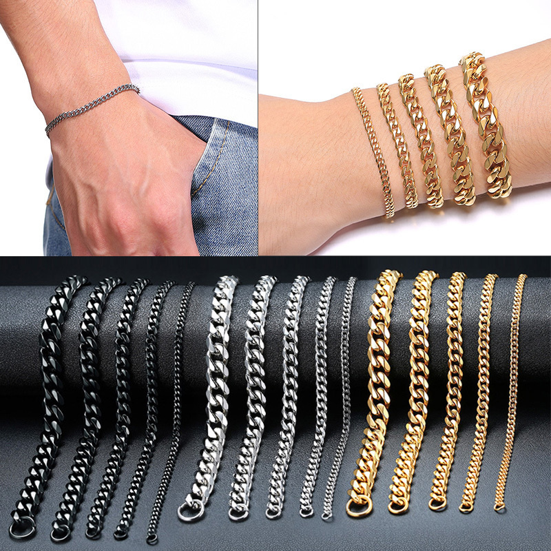 Vnox Heren Eenvoudige 3-11mm RVS Curb Cubaanse Link Chain Armbanden voor Vrouwen Unisex Pols Sieraden