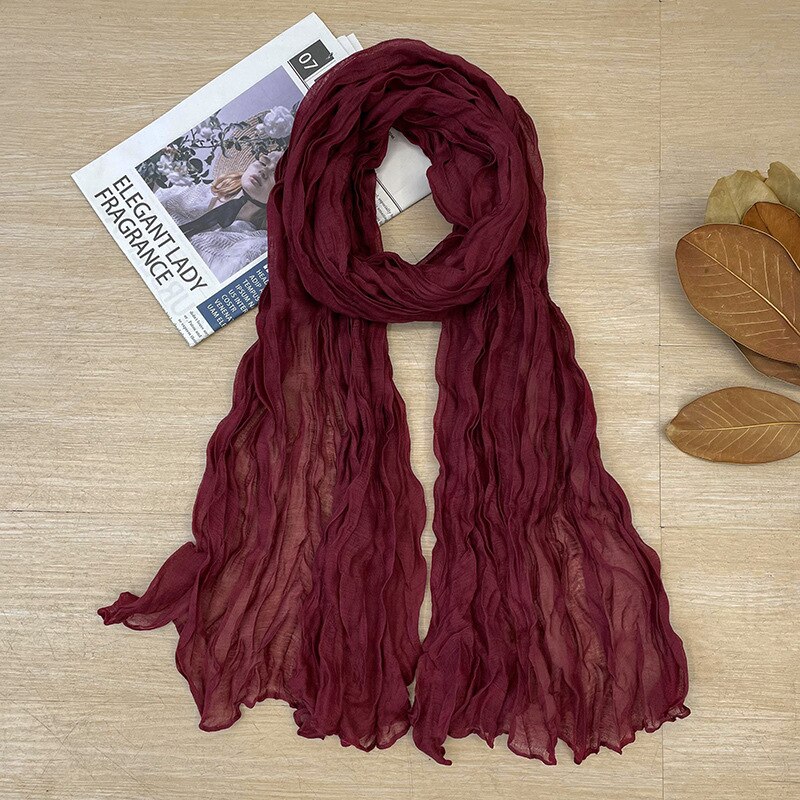 Écharpe plissée rétro en coton et lin de couleur unie pour femme, châle Long de chambre à coucher, pour bureau, printemps et automne: 6