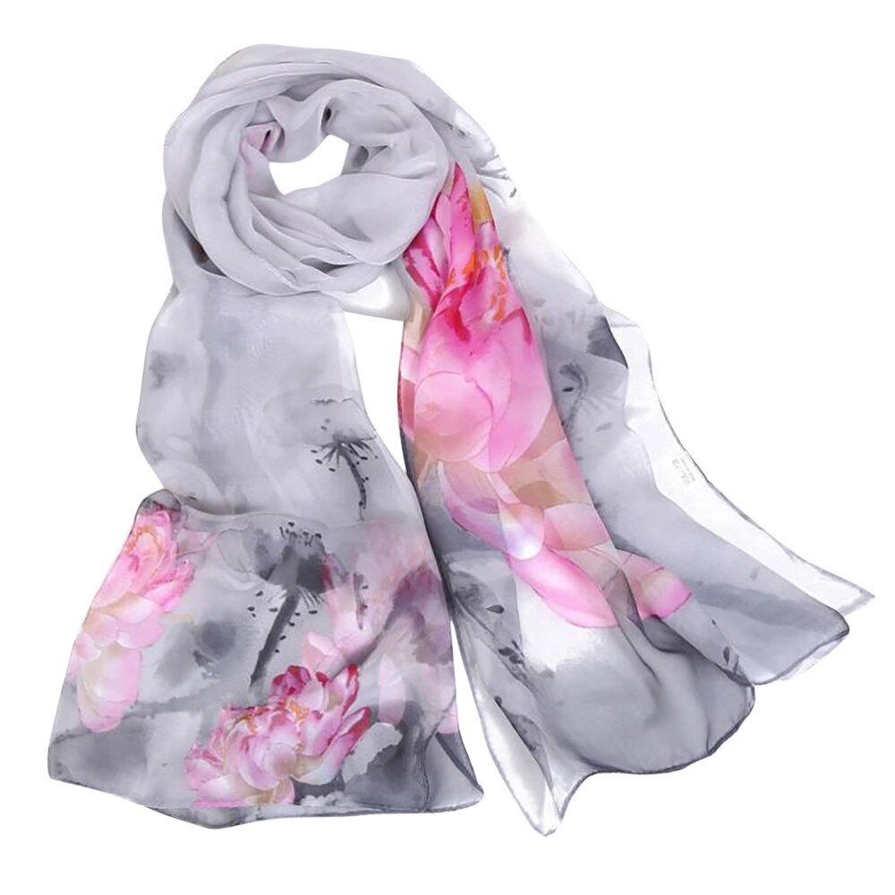 Bufanda de seda fina para mujer, pañuelo de seda fina a la , Hijab de gasa con estampado, chal largo y suave de imitación, novedad de verano: F