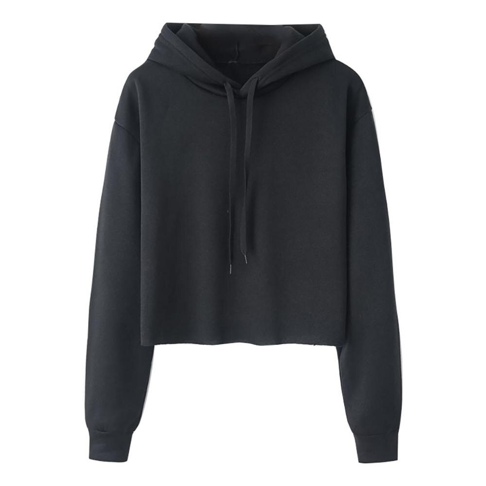 Casual Losse Truien Mode vrouwen Effen Kleur Jumper Hooded Lange mouwen Lantaarn Mouw Sweatshirt Tops: L / Zwart