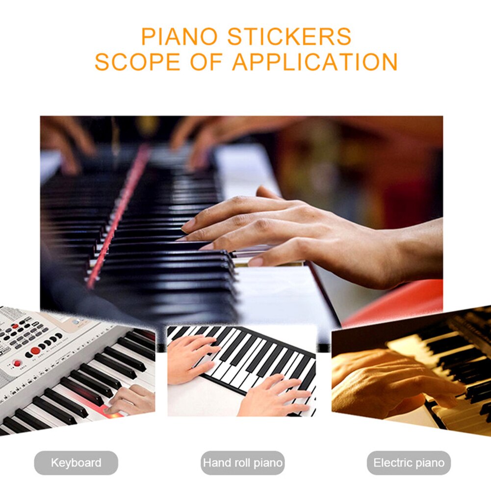 37/49/61/88 color Transparent Piano Keyboard Stickers Electronic Keyboard Key Piano Stave Note Sticker Symbol for White Keys