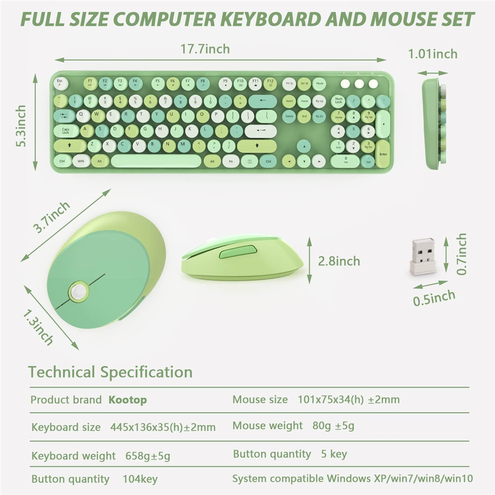 Trådløst usb-tastatur og mus med runde smakebit, ergonomisk sett med tastatur og mus i full størrelse til mac vinduer-bærbar pc