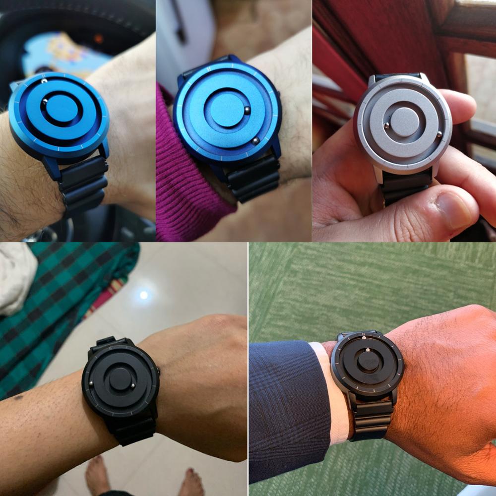 EUTOUR Innovative Black Sliver Magnet Magnetic Metal Multifunctional Watch Men's Sports Quartz Watch Cool Watch Male Reloj