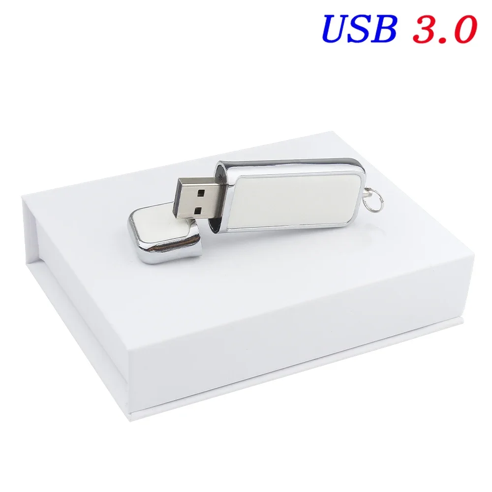 High Speed Leather USB 3.0 Flash Drive 128GB Free Custom Printed Logo Pen Drive Memory Flash Stick Birthday Box: WHITE / 2GB