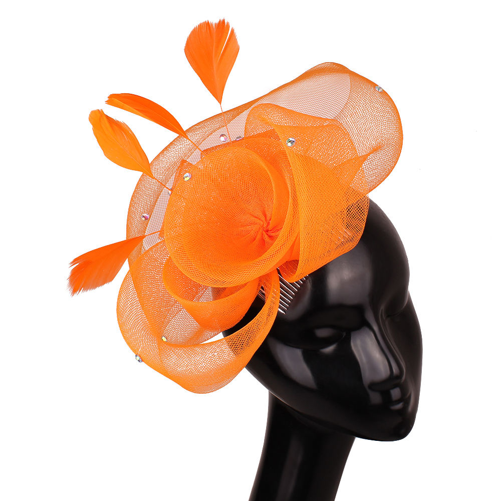 Velo de rejilla para mujer, tocado de boda, velos de novia elegantes con flores, accesorios de boda, tocado de novia a la: Naranja