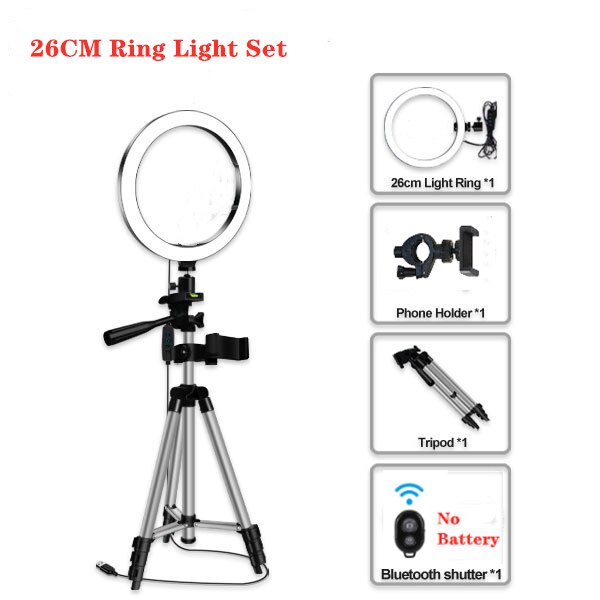 26cm anneau lumière Dimmable caméra Photo Studio téléphone vidéo LED beauté maquillage photographie anneau lampe avec trépied support pour téléphone: 26cm set
