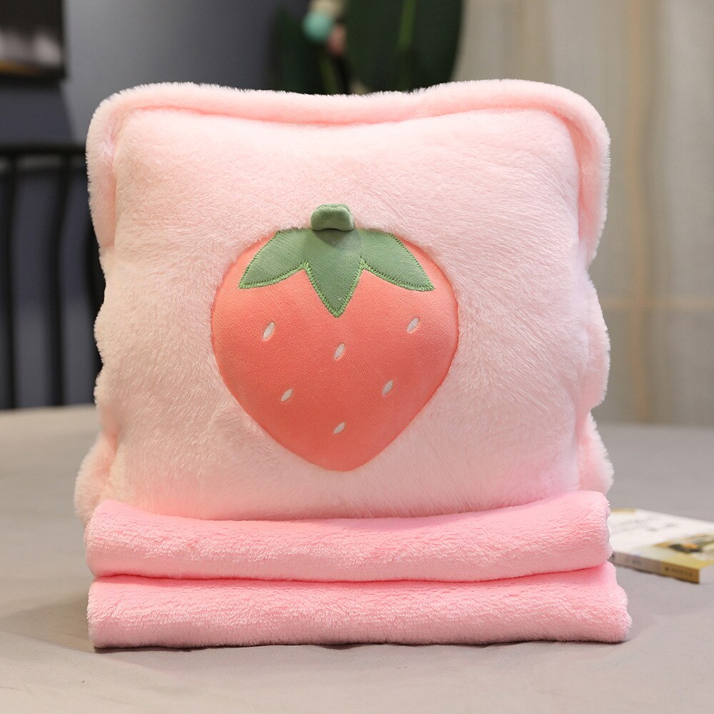 Adorable oreiller en peluche en forme de fruit, carotte, légume, couverture douce 3 in en 1 , kawaii, chaud pour les filles, amoureux, zhz: Fraise 3 in 1