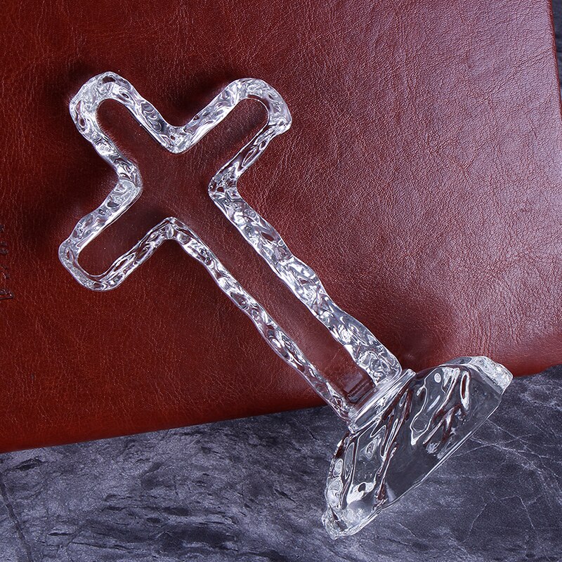 Estatua de cristal de Jesús, Cruz católica, oración religiosa, decoración de Iglesia, bautizo, recuerdos de Bautismo