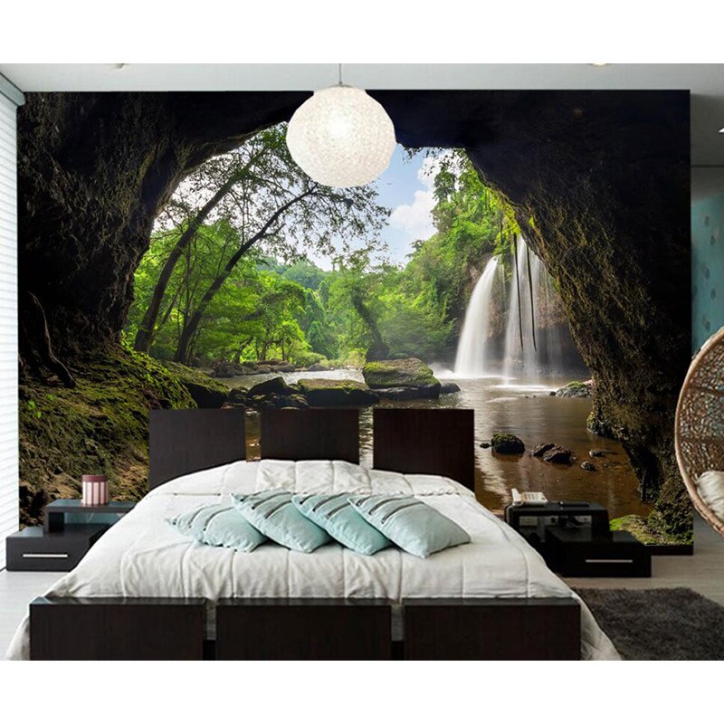 Large Beautiful Nature Scenery Forest Waterfall Wall Tapestry Psychedelic Forest Waterfall Home Wall Hanging Tapestries Yoga Mat