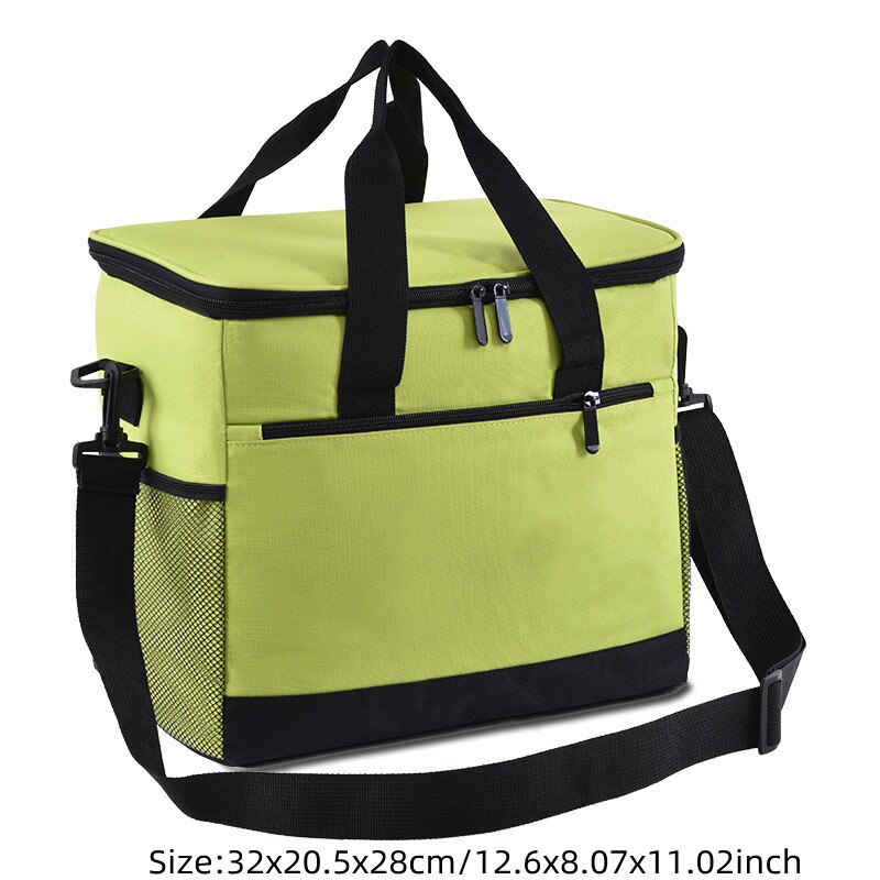 Portable Thermal Cooler Bag Picnic Food Beverage Drink Fresh Keeping Organizer Insulated Lunch Box Zipper Tote Accessories Case: Green C