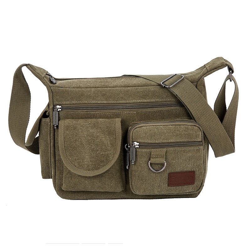 Sac pour hommes Multi poche toile sac à main sac de voyage décontracté sacs à bandoulière pour hommes messager armée vert noir sur sac à bandoulière: 02