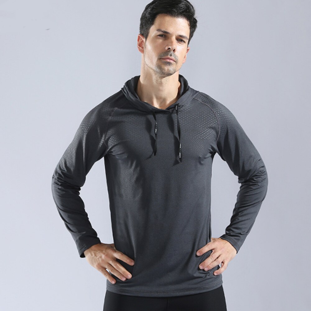 Barbok herr långärmade löparsportskjortor snabbtorkande gymtop wear fitness hoodies anti-svett andas jogging sportkläder: L10857b / S