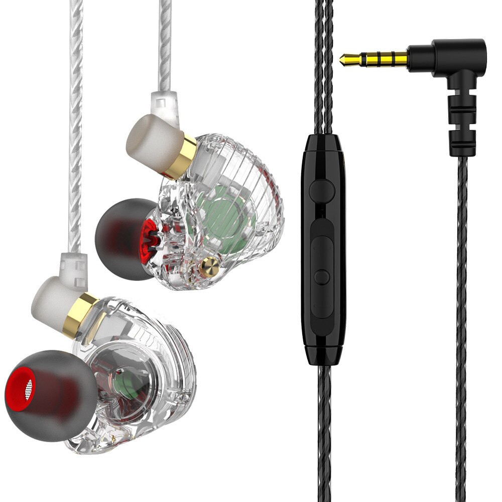 3.5mm Wired Dual Driver Earphones Stereo Bass Sport Running Headset HIFI Monitor Earbuds Handsfree With Microphone QKZ SK3: White