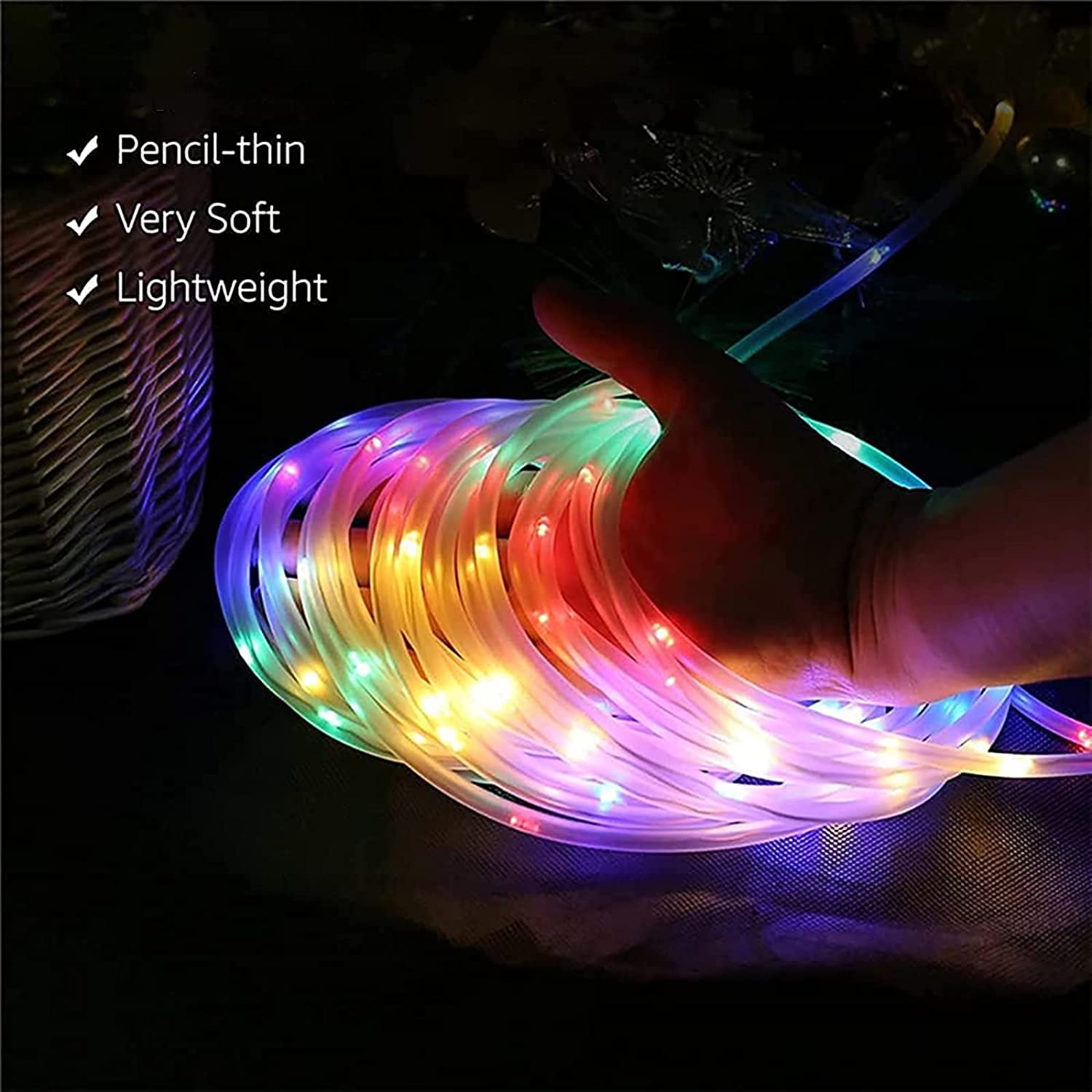 Guirnalda de Año , tubo LED, luces de hadas de cuerda, guirnalda impermeable con pilas, 150 LED para decoración navideña interior y exterior