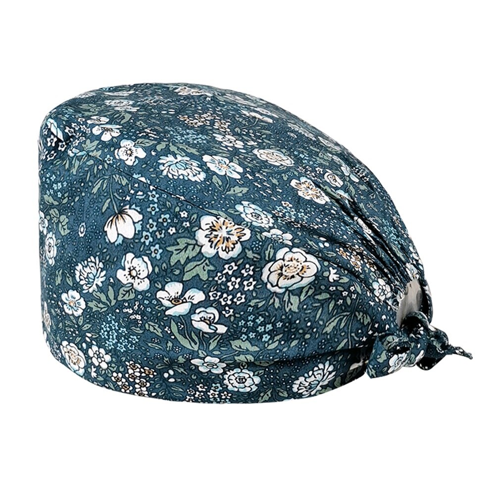 Cartoon print adjustable breathable scrubs hats pet shop cute work cap beauty salon nursing cap hospital working surgical caps: 12023