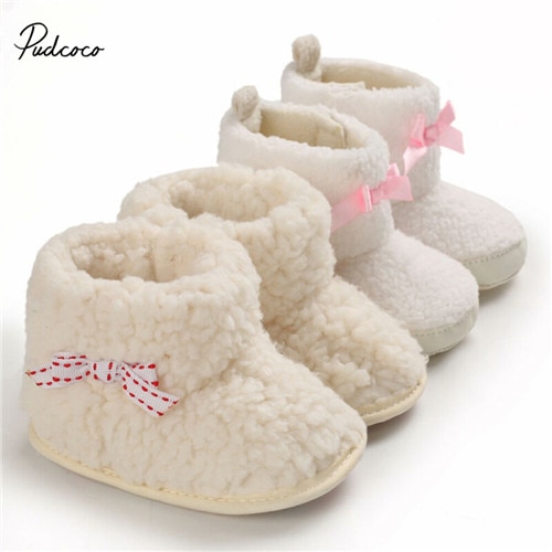 Baby Girl Bowknot Warm Prewalker Boots Toddler Girl Boy Crochet Knit Fleece Boot Wool Snow Crib Shoes Winter Booties