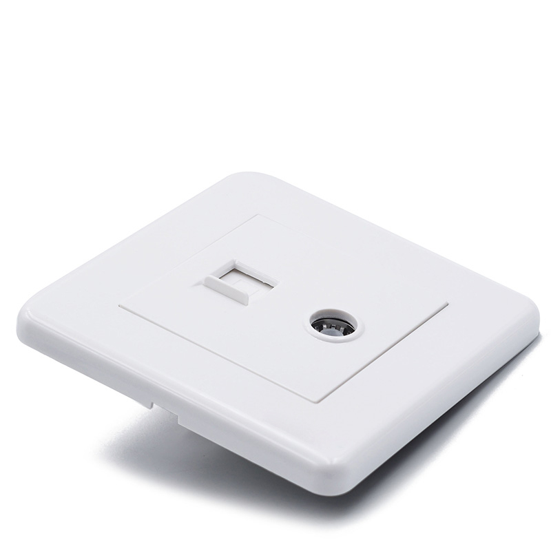 RJ45 Computer Wall Plate With Coaxial Cable TV Socket White Color Faceplate